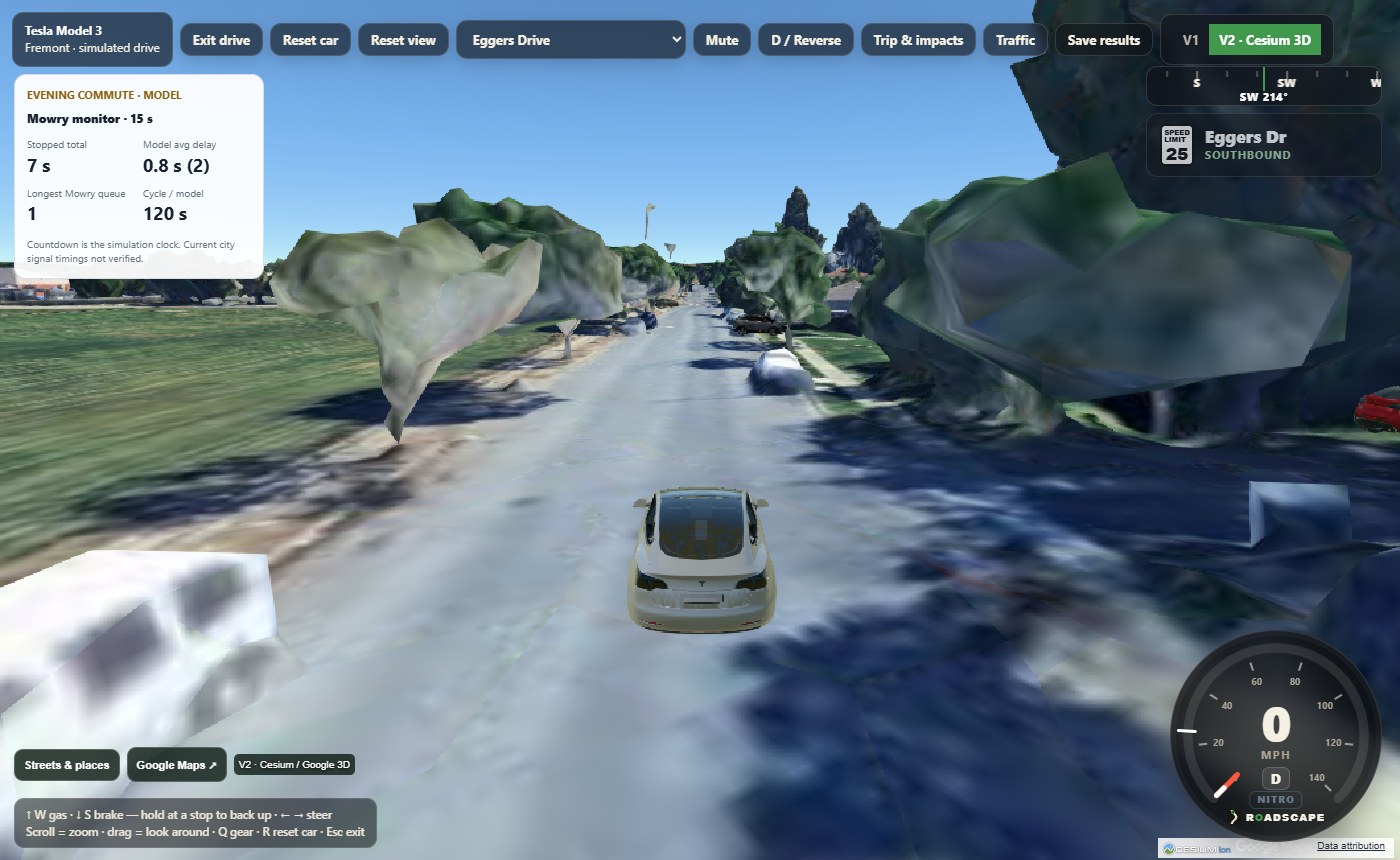 Roadscape V2 gameplay with Google 3D surroundings