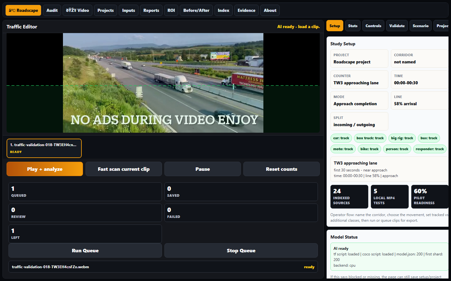 Roadscape Traffic Editor fast scan and count view